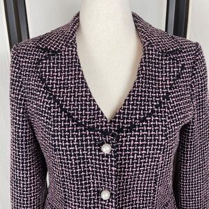Versailles Vintage Jacket Pink Black Basketweave Pearl Buttons Size 10